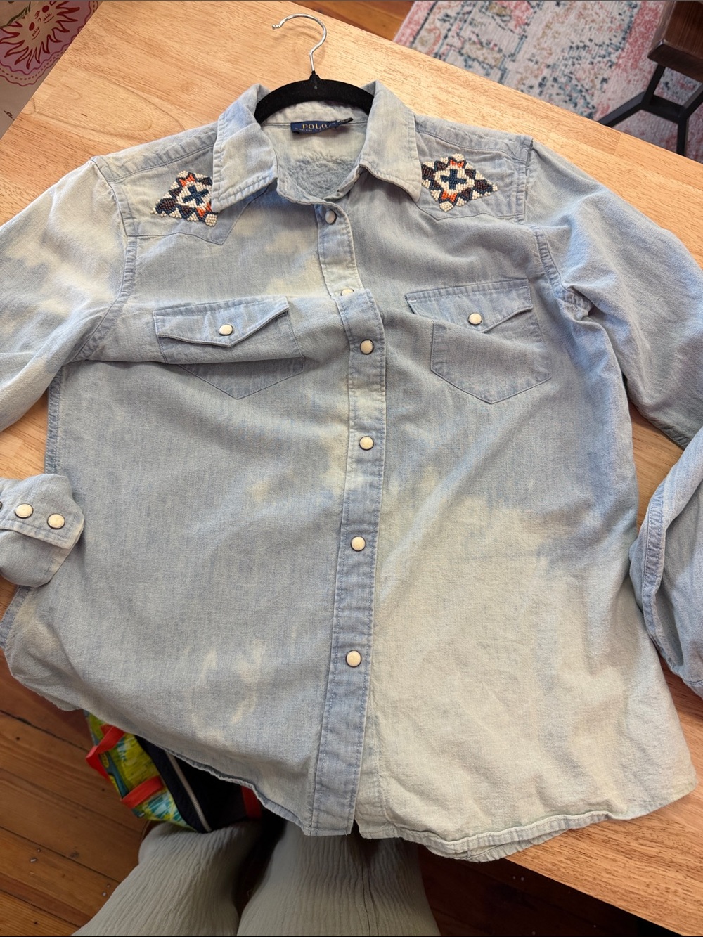 Polo by Ralph Lauren Light Blue Denim Western Shirt with Embroidered Yokes